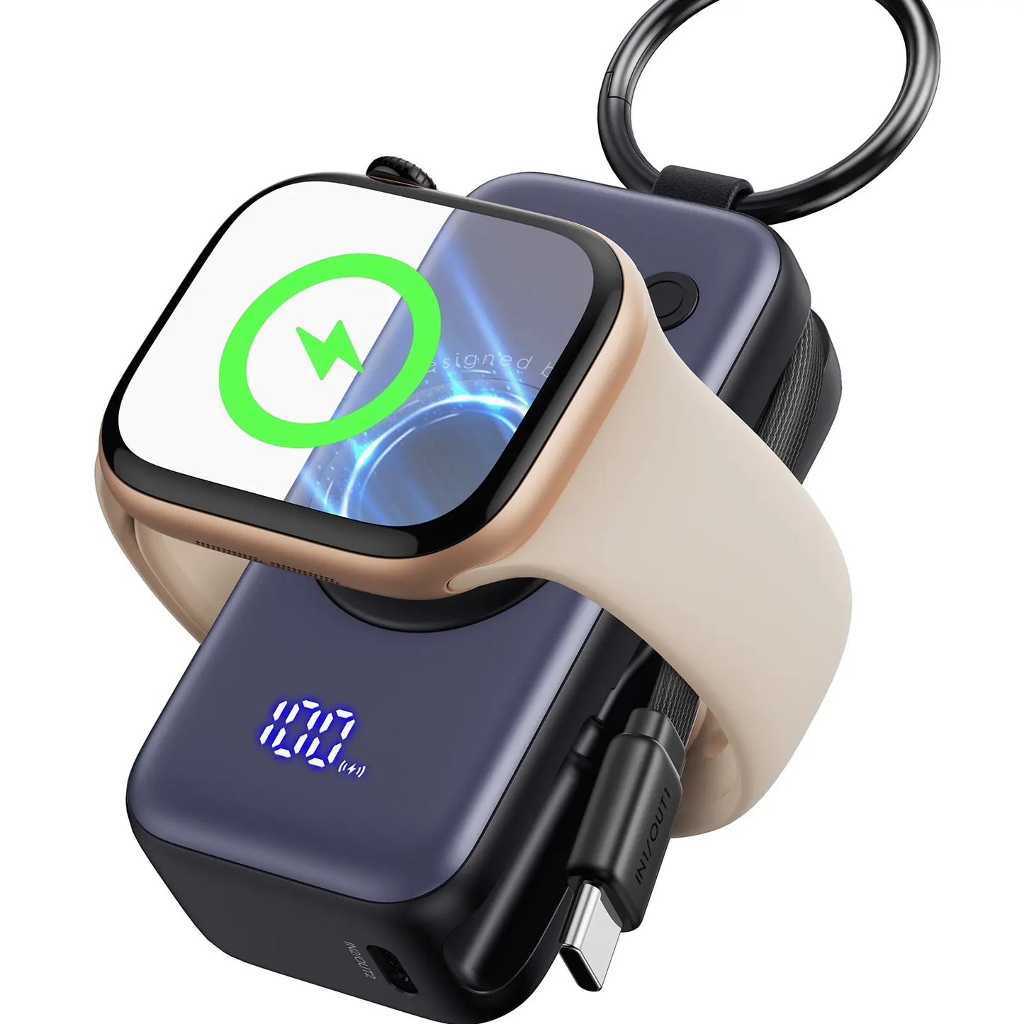 INIU P81 Snapgo Mini 5000mAh Power Bank with Keychain - Ideal Fast Charging Companion for Apple Watch, iPhone, and AirPods - Perfect Portable Charger for Travel and Gifts