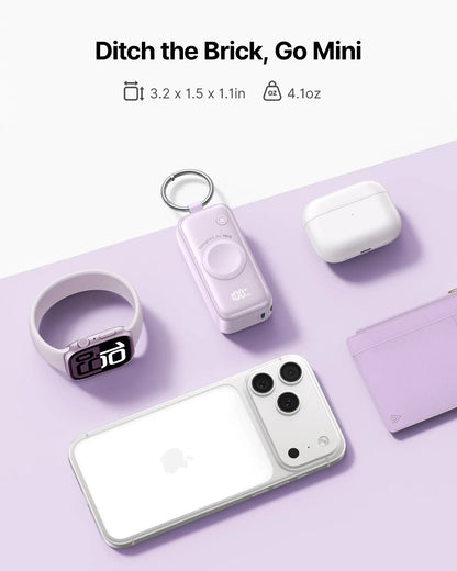 INIU P81 Snapgo Mini 5000mAh Power Bank with Keychain - Ideal Fast Charging Companion for Apple Watch, iPhone, and AirPods - Perfect Portable Charger for Travel and Gifts