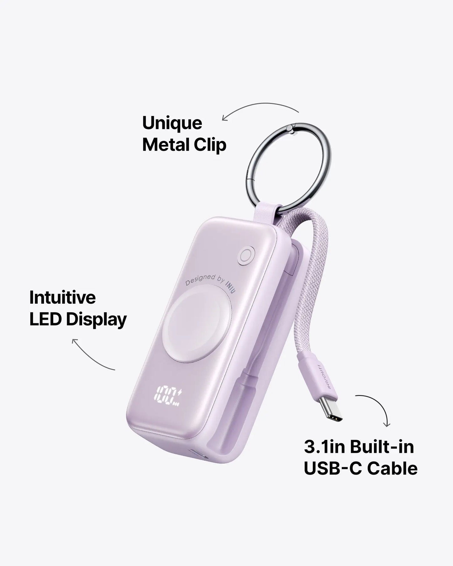 INIU P81 Snapgo Mini 5000mAh Power Bank with Keychain - Ideal Fast Charging Companion for Apple Watch, iPhone, and AirPods - Perfect Portable Charger for Travel and Gifts