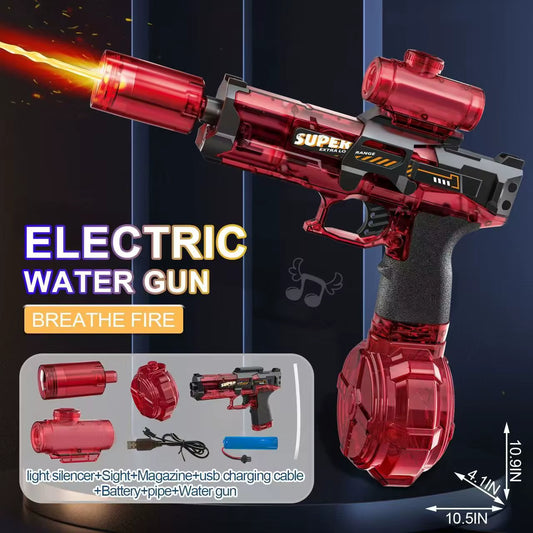 Electric Water Gun Toy with Lights Summer Outdoor Fully Automatic Water Pistol Blaster Pool Battle Shooting Toy for Boys Gift