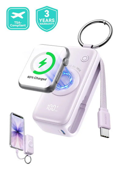 INIU P81 Snapgo Mini 5000mAh Power Bank with Keychain - Ideal Fast Charging Companion for Apple Watch, iPhone, and AirPods - Perfect Portable Charger for Travel and Gifts